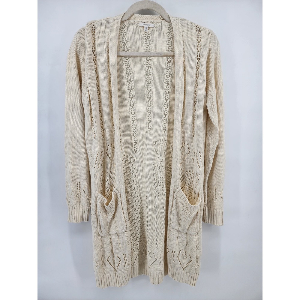 Maurices Womens XS Cream Pointelle Knit Open Front‎ Cardigan Longline Sweater